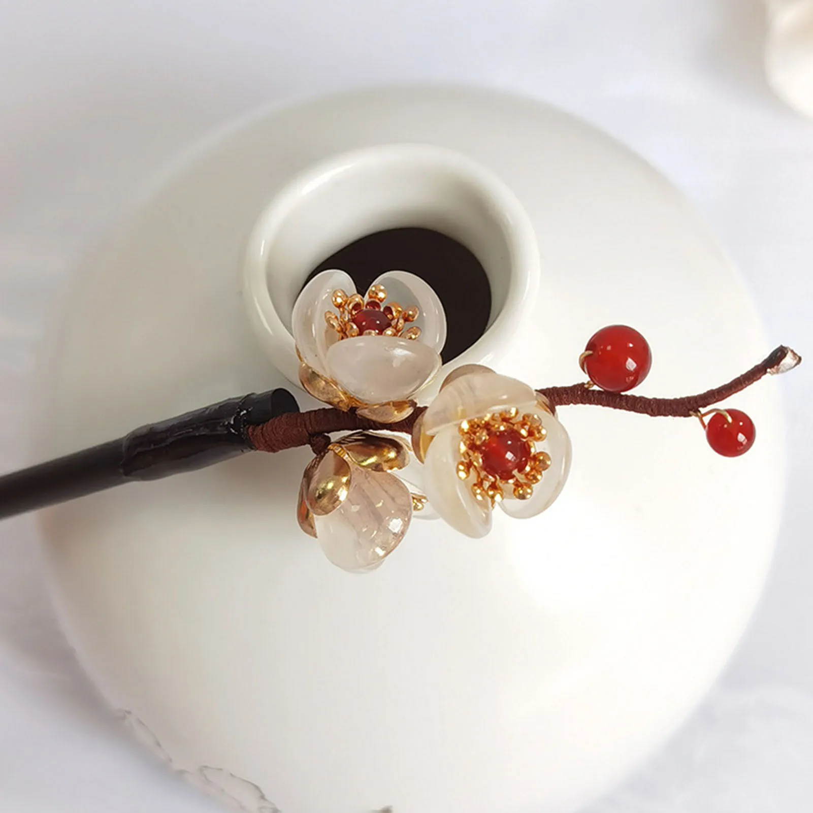 Ethnic Style Hair Stick Chinese Hanfu Hair Accessories Colored Glaze Flower Hairpin Choopstick Vintage Girls Hair Bun Jewelry