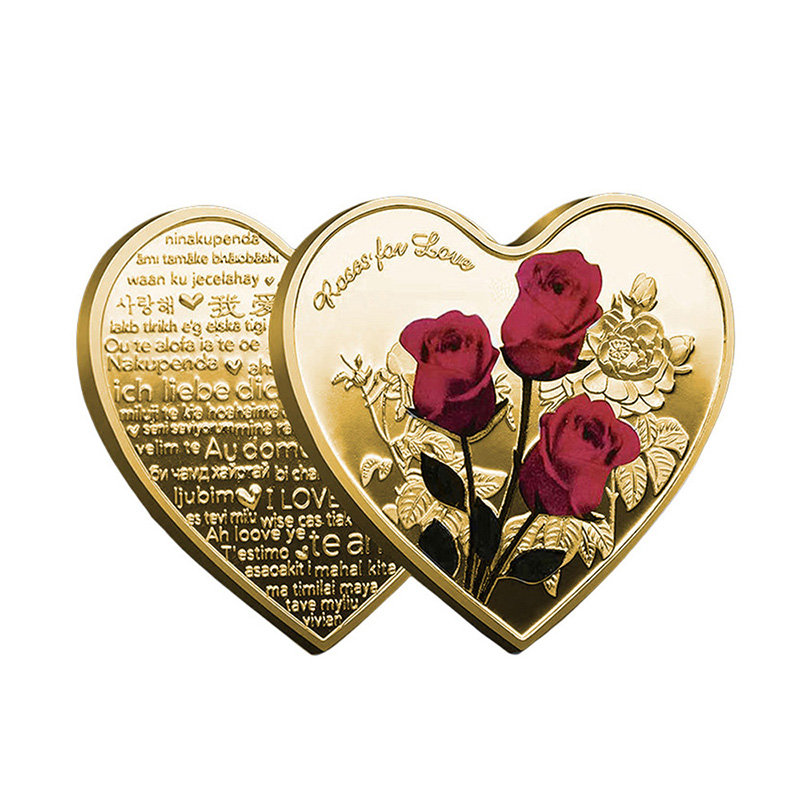 Heart Shape Collectibles Coins Blue Red Rose for Love Commemorative Wedding Souvenirs Valentine s Day Gift 5