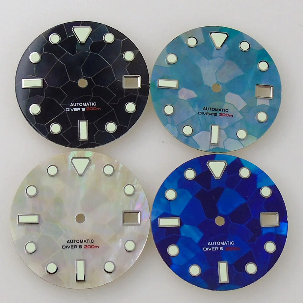 29mm Mother Of Pearl Shell Watch Dial for NH35 NH36A/4R35/NR36 Movt Green Luminous Date Accessories