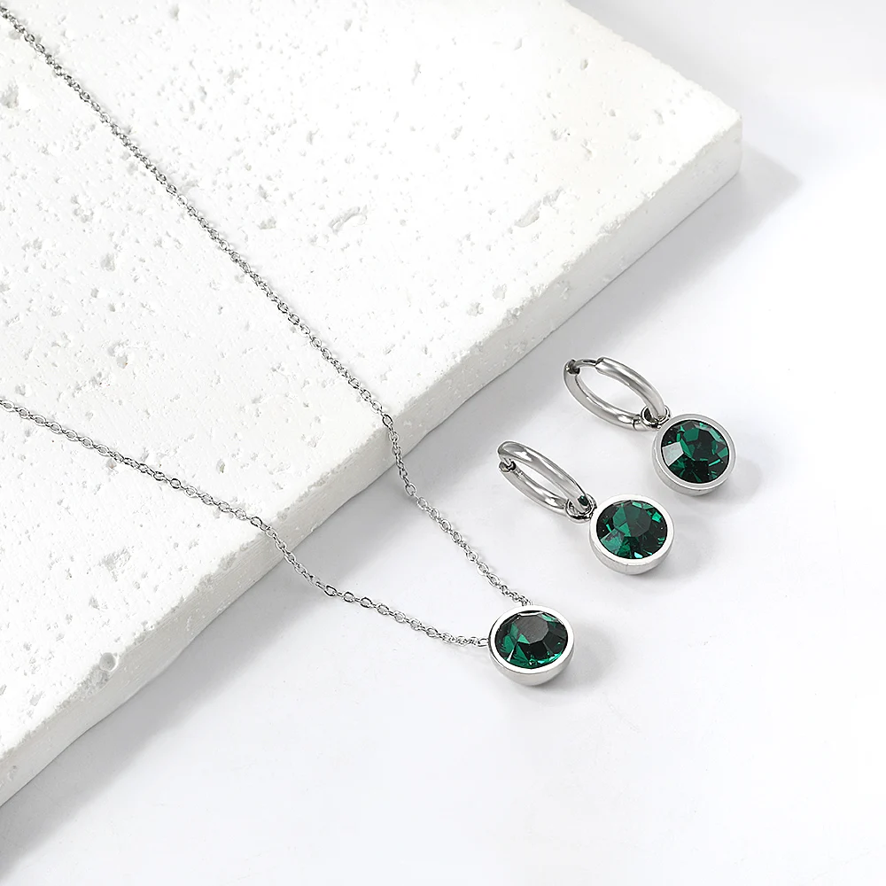 LUXUKISSKIDS White Purple Stone Round Earrings Necklace Trendy Shiny Cubic Zirconia Jewelry Sets For Woman Wedding Accessories