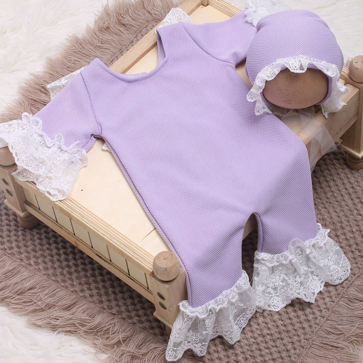 Ylsteed Newborn Lace Jumpsuit Hat Set Violet Infant Picture Outfits Baby Photo Props Baby PhotoShoot Props 42042 5 08fc9