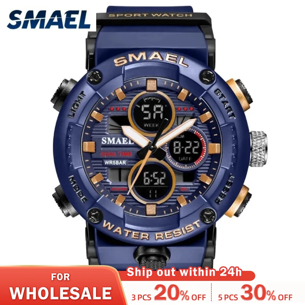 SMAEL Watch Men Waterproof LED Digital Watches Stopwatch Big Dial Clock For Male 8038 Sport Men Watches Quartz