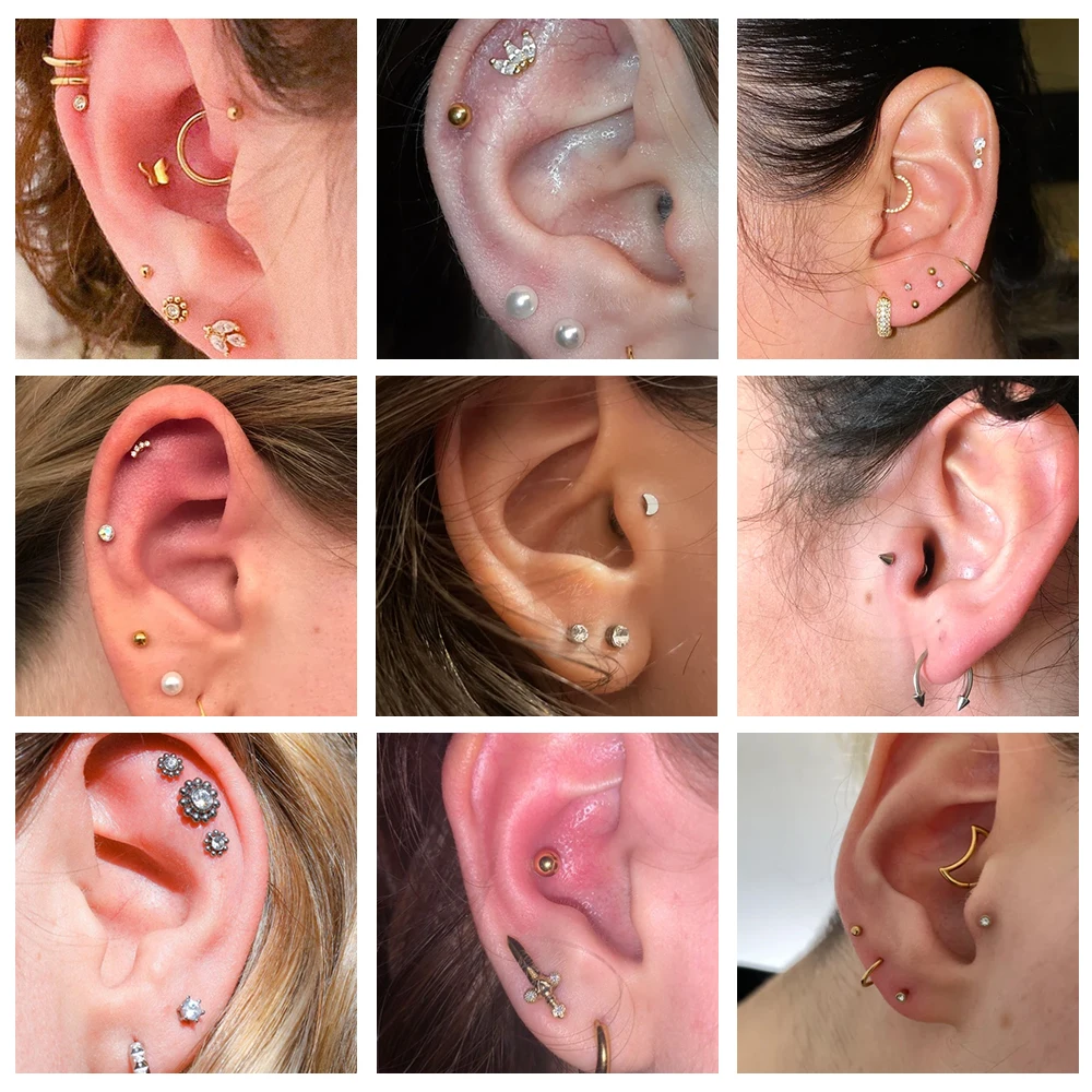 AOEDEJ G Lip Studs CZ Crystal Labret Piercing Jewelry Gold Plated Flower Heart Stud Women Helix Tragus Earring 5