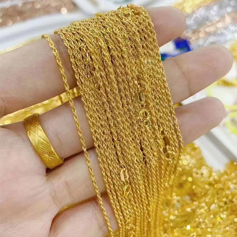 Real 18K Gold Twisted Chain Necklace Pure AU750 Simple Fashion Fine Jewelry Gift for Women