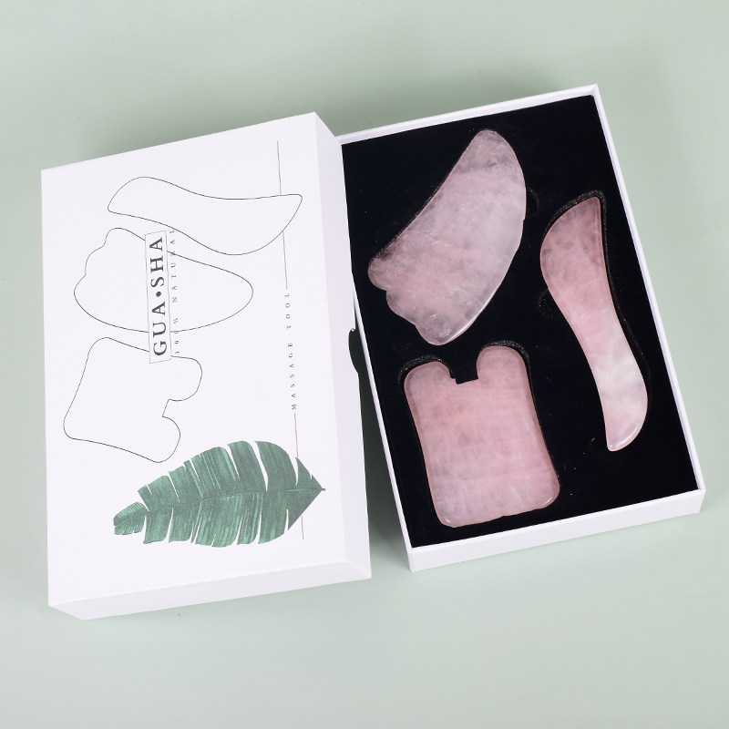 Rose Quartz Gouache Scraper Gua Sha Massage For Face Natural Gouache Stone GuaSha Massage Tools Body Facial Jade Massager Set