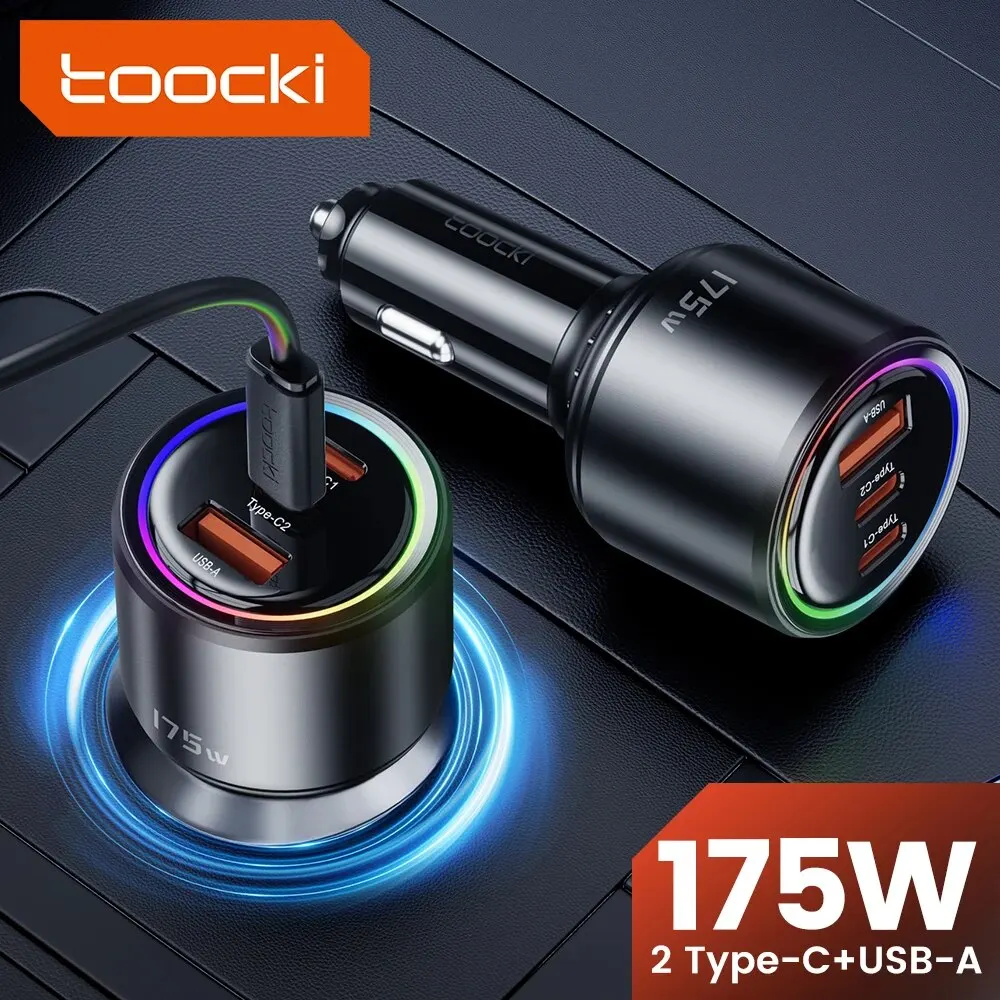 Toocki 175W Car Charger Quick Charge 3.0 4.0 PPS USB Type C Fast Charging Car Phone Charger For iPhone 15 14 Xiaomi Samsung S23