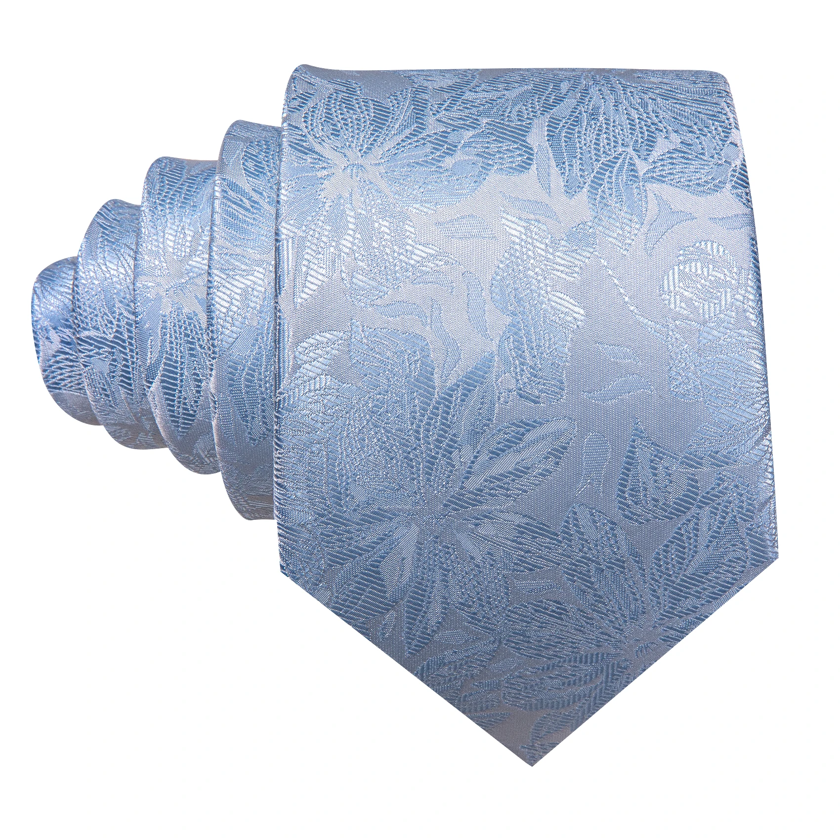 High Quality Light Blue Floral Silk Tie For Men Classic Jacquard Woven Handkerchief Cufflinks Sets Wedding Party Barry.Wang 6530
