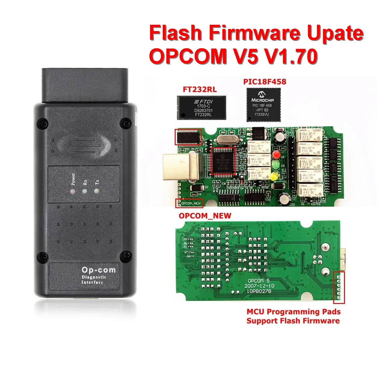 New OPCOM V1.70 Flash Firmware Update OPCOM V5 For Opel Car Diagnostic Cable for Opel OP-COM PIC18F458 CAN BUS OBD2 Auto Tools
