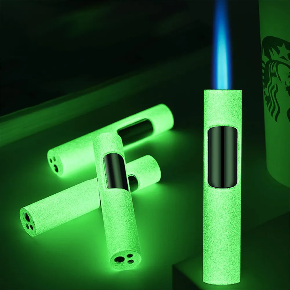 Metal Luminous Jet Flame Lighter Windproof Straight Fire Inflatable Torch Turbo Butane Gas Cigar Lighters Smoking Accessories