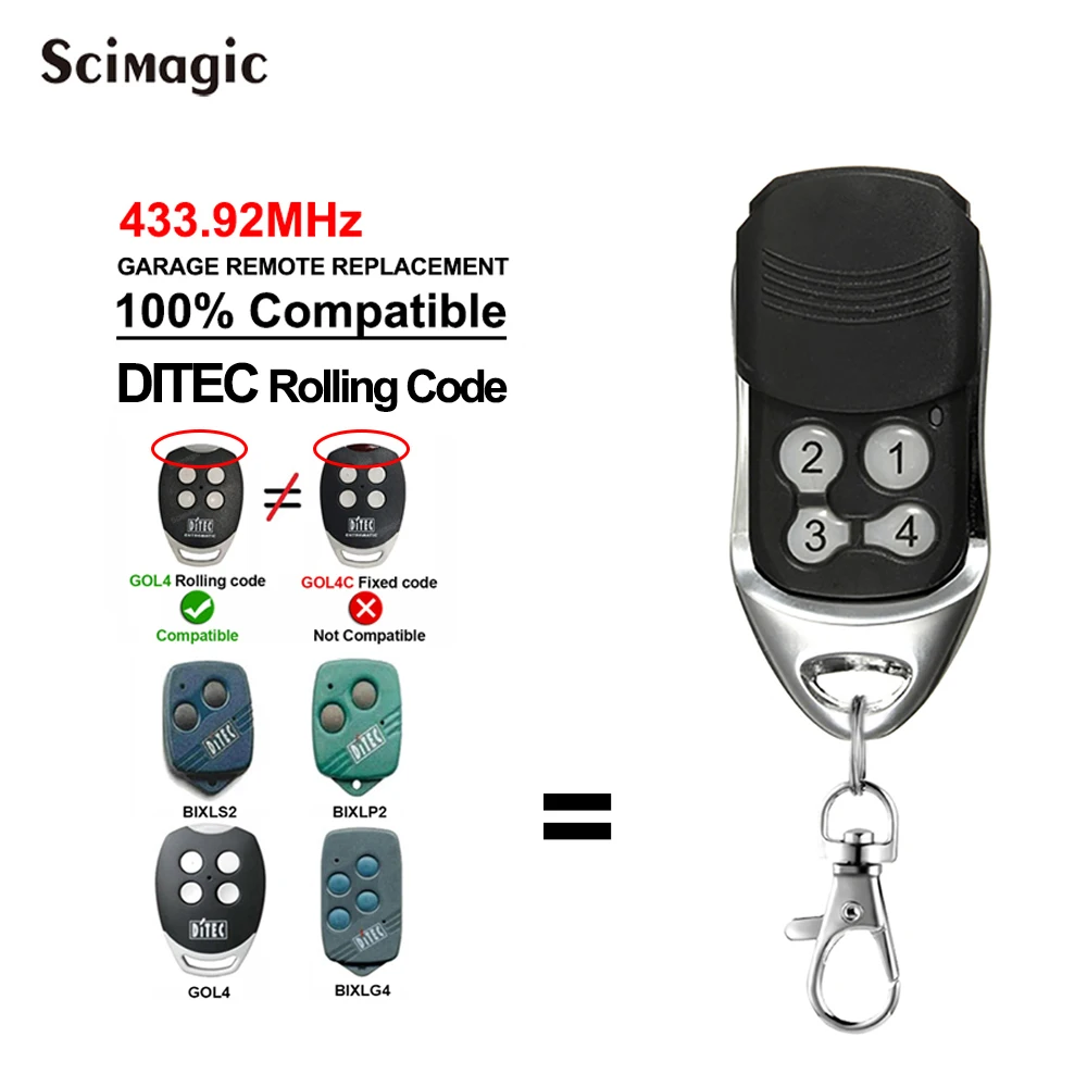 433MHz Garage Gate Remote Control DITEC Fixed Code GOL4C Rolling Code GOL4 BIXLG4 BIXLP2 BIXLS2 Opener For Garage Command