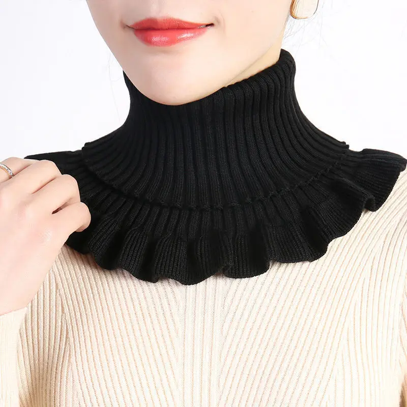 New Winter Knitted Warm Neckerchief For Women Solid Color Ruffle Scarf Soft Outdoor Knitting Warmer Neck Collar Pullover Scarves c8f0e 5 625ec