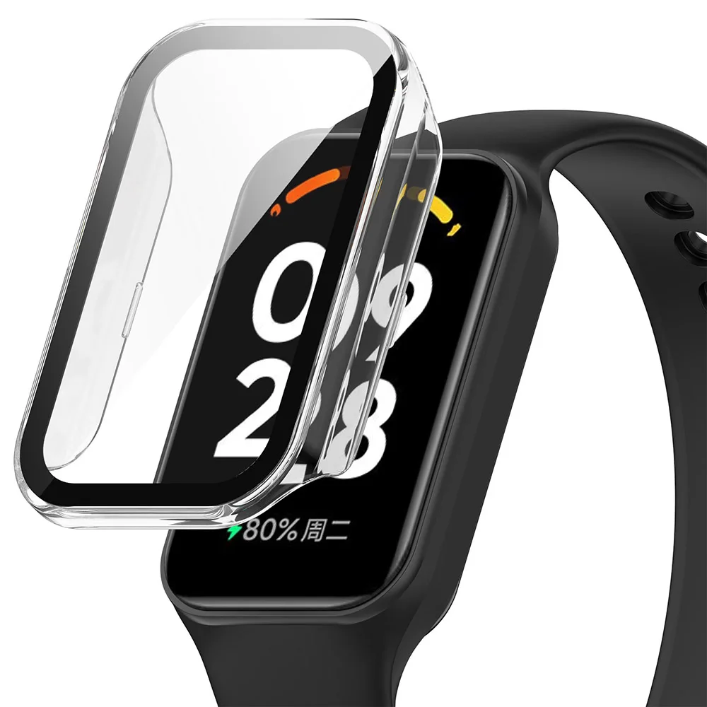 PC+Glass Protective Case For Xiaomi Smart Band 8 Active Full Screen Protector Shell Cover Bumper for Redmi Band 2