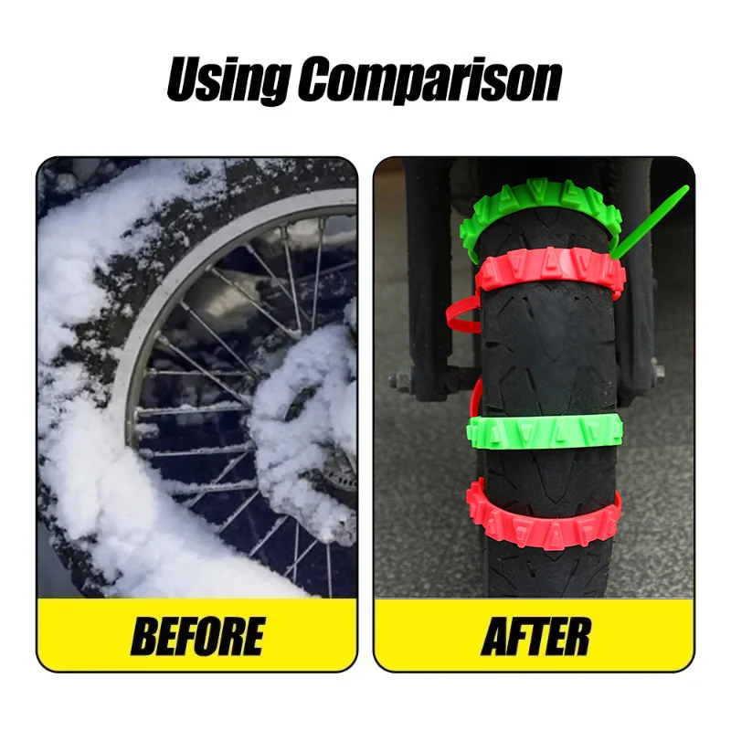 Anti-Skid Snow Chains for Motorcycles Bicycles Winter Tire Wheels Non-slip Cable Ties Motorbike Emergency Tire Chain Tool