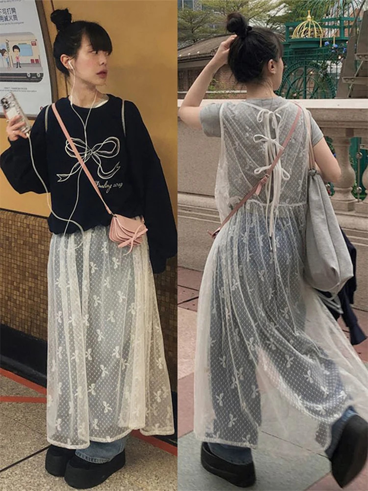 Round Neck Vest Dress Women Fashion Lace-up Bow Print Chi Lady Dress Spring Summer Simple Soft Sleeveless Female Dress 240518