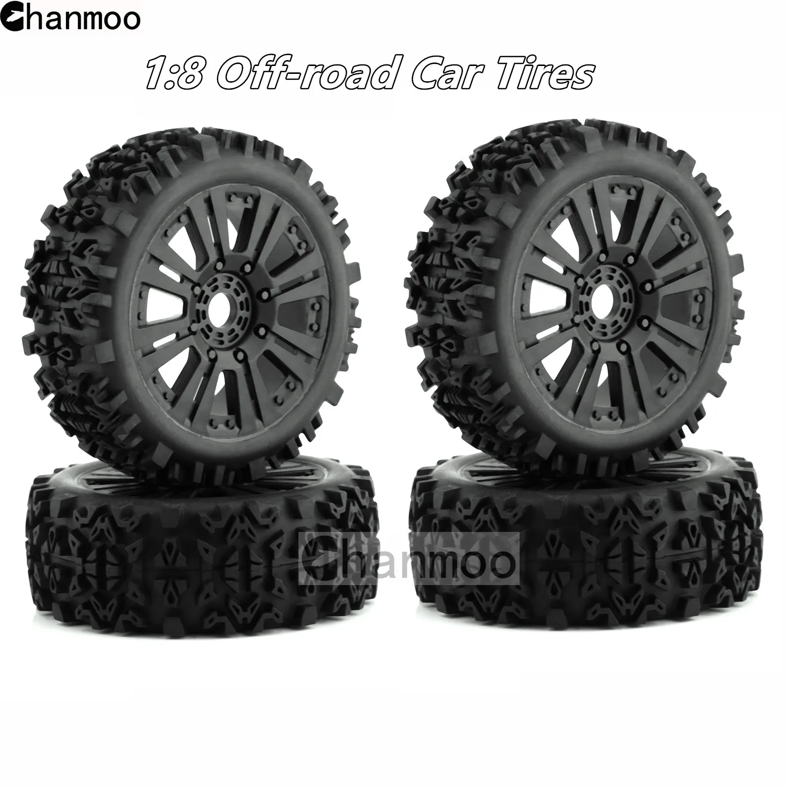 Chanmoo RC 1/8 Off-road Car Tires Buggy Wheels Tyres With 17mm Hub for KYOSHO HPI LOSI HSP GT2 Hobao Redcat Axial Traxxas Vkar