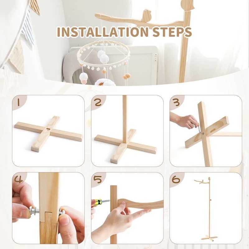 Mobiles# Baby Wooden Birds Landing Bed Bell Bracket Rattle Toy Crib Bed Bell Mobile Hanger Baby Crib Bed Bell Toy Bracket Infant Crib Toy Q240525