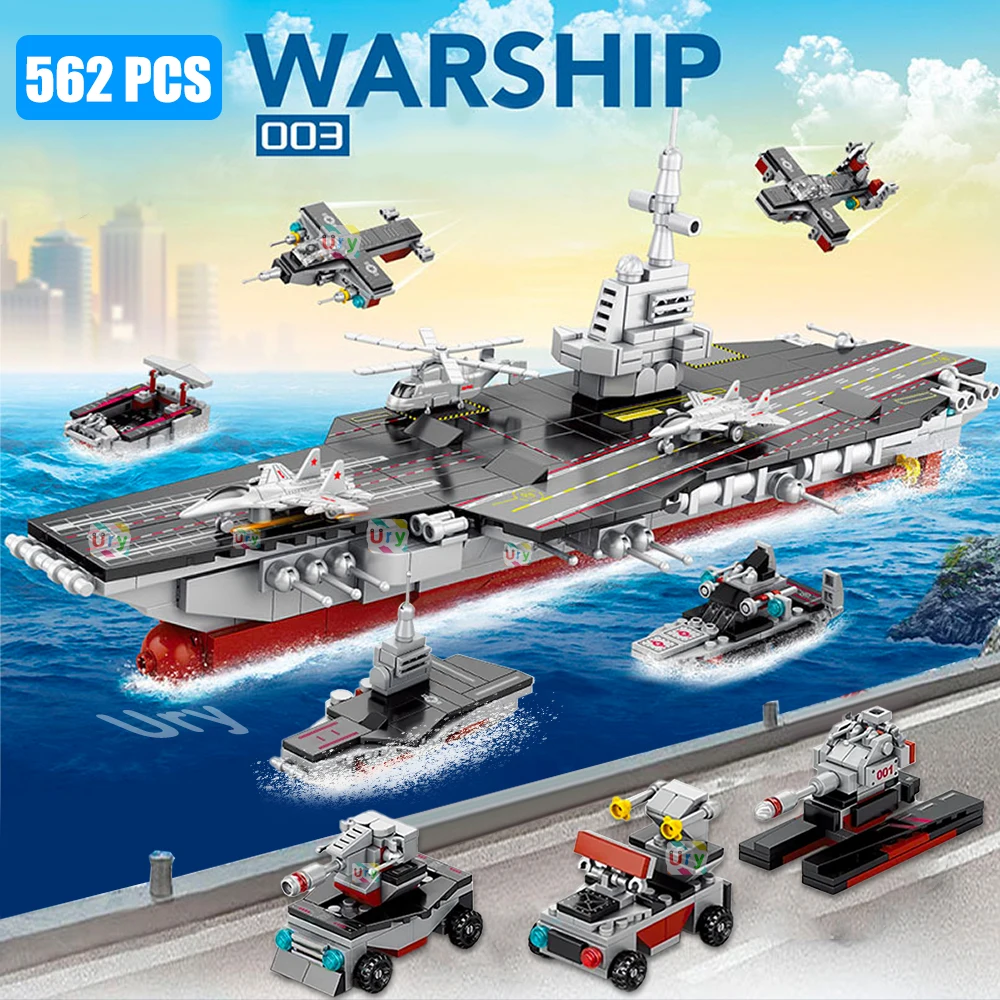 562PCS City Series Aircraft Carrier Military Ship 8in1 Birdfarm Models Army Warship Truck Building Blocks DIY Toys for Boys Gift