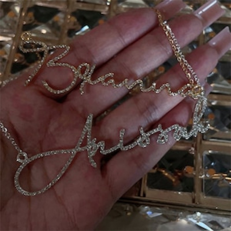 925 Sterling Silver Diamond Name Necklace, Personalized Necklace , Bling Name Necklace, Script Name Necklace, Iced Out Jewelry