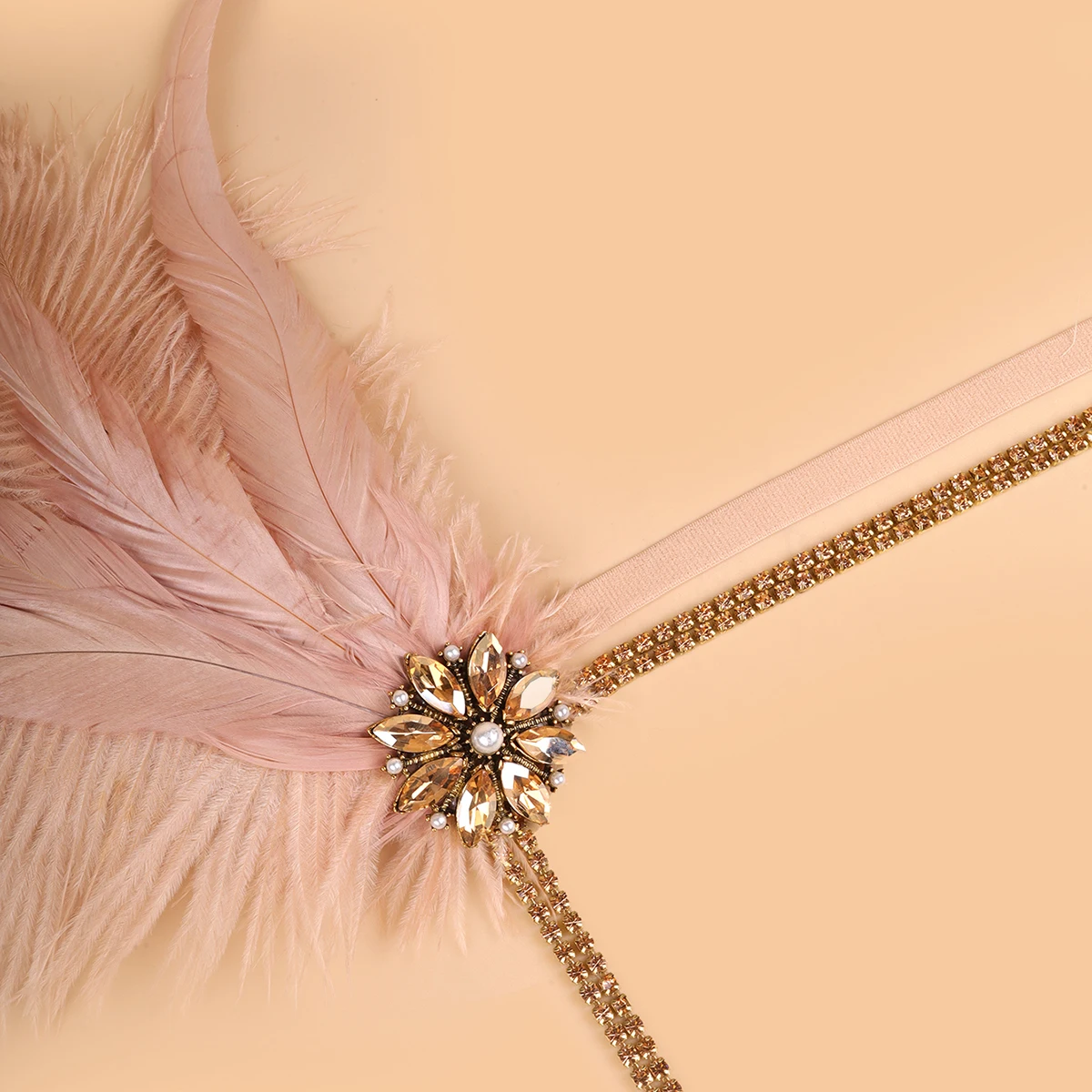 1920s Headpiece Flapper Headband, Rhinestone Pearl Feather Hair Band Great Gatsby Headpiece Accessoreis for Women