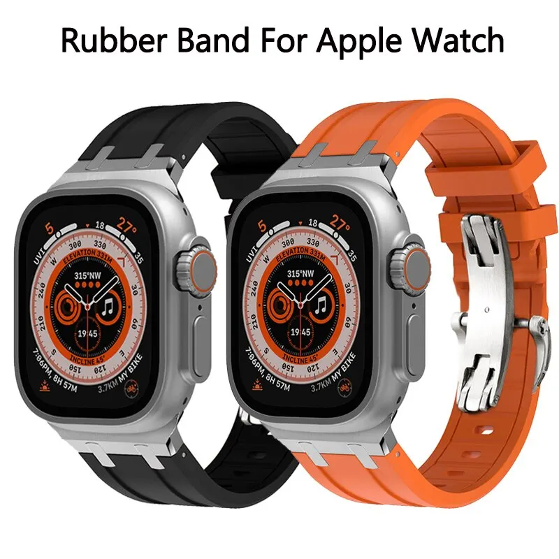 Luxury Rubber Strap For Apple Watch Band Series 9 8 7 45mm 41mm Ultra 49mm Silicone Sport Bracelet For IWatch 6 5 44mm 40mm 42mm