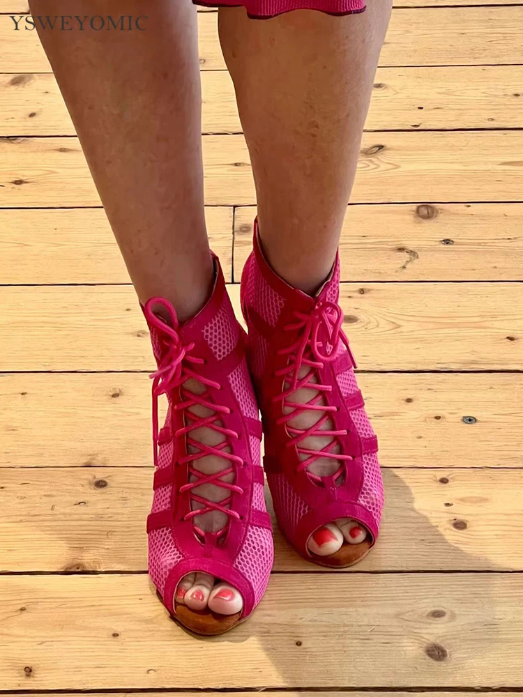 Summer Pink Yellow Women High Heels Sexy Dance Booties Suede Leather Indoor Outdoor Salsa Ballroom Bachata Dance Shoes YSW-181