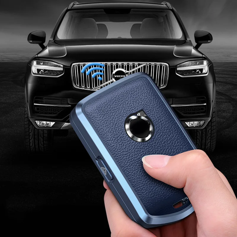 Aluminum Alloy Leather Car Key Case Cover for Volvo C40 S60 S90 XC40 XC60 XC90 V60 V90 T6 T8 Auto Accessaries Keychain