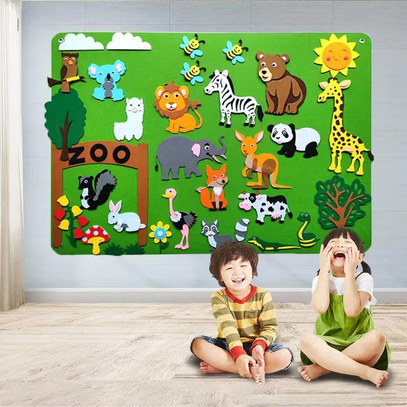 Baby Montessori Busy Board Toy Kids DIY Felt Board Toys Farm Animals Learning Story Book Felt Play Mat Flannel Insect Wall Decor