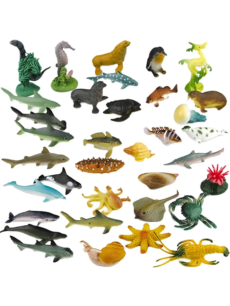 36pcs Realistic Birthday Mini Sea Creature Recycled Plastic Toy Cake Creative Thinking Ocean Animal Figures