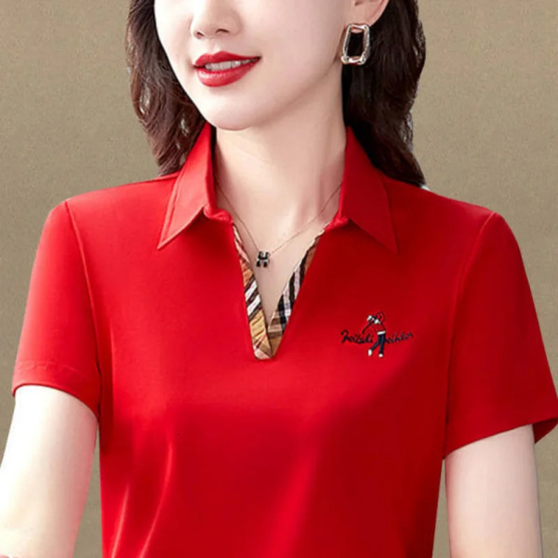 POLO Women Summer Fashion Pure Cotton Summer Women Short Sleeve Golf Polo Shirt Loose Top Lapel Large Size T-shirt 240521