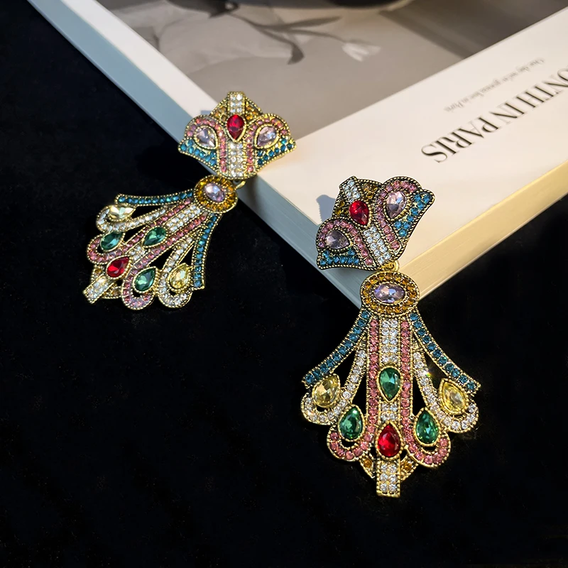 Vintage Baroque Style Green Beads Necklace For Women Geometric Colourful Crystal Earrings Banquet Jewelry Sets