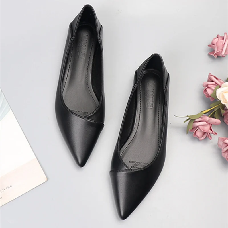 Womens Full Black Elegant Null Sewing Shoes Pointy Toe Designer Leather Pointy Toe Flats For SKinng Ballet Dancer Slip-On 32-48