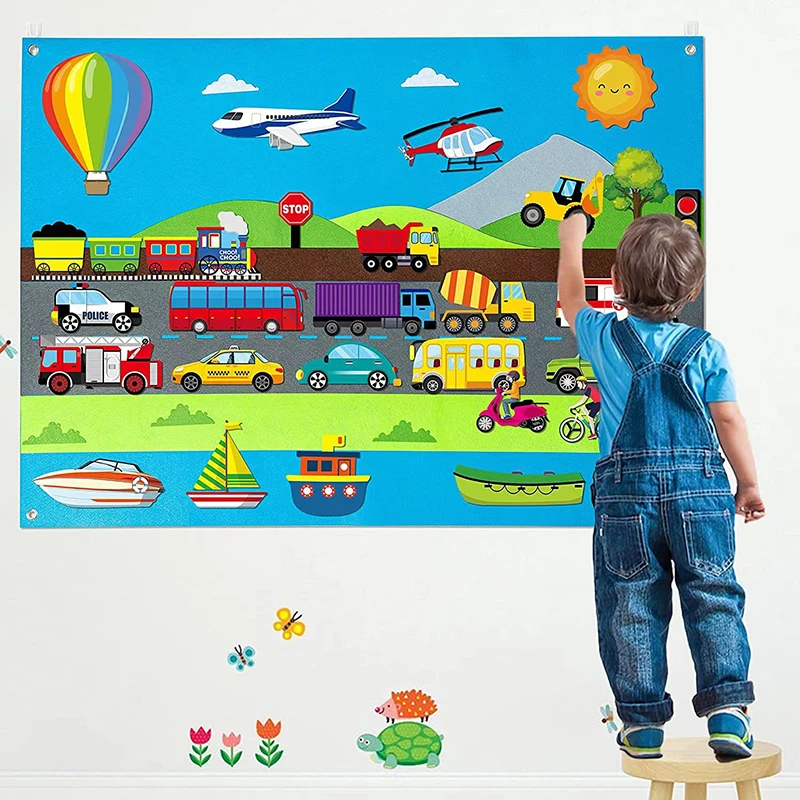 Baby Montessori Busy Board Toy Kids DIY Felt Board Toys Farm Animals Learning Story Book Felt Play Mat Flannel Insect Wall Decor