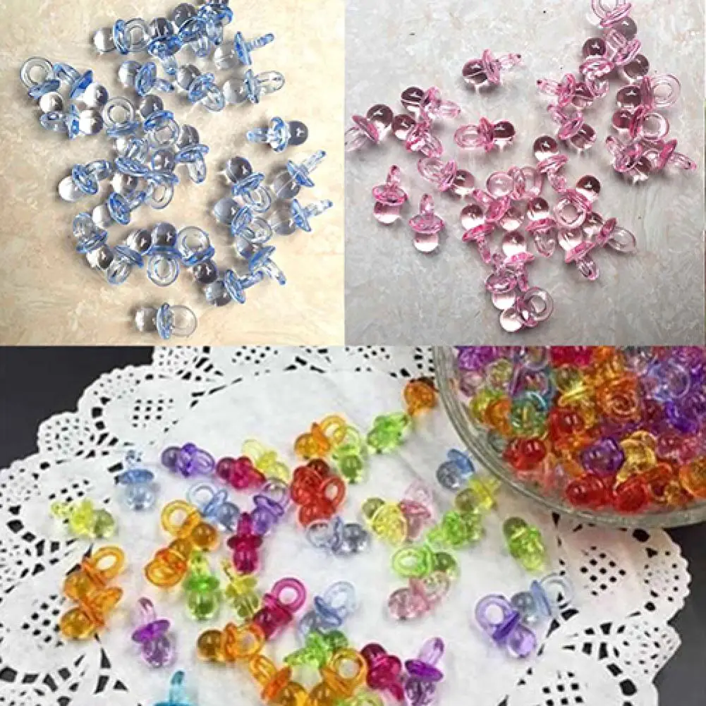 50Pcs/Set Acrylic Pacifiers Pendant Transparent Mini Pacifier Baby Shower Girl Boy Cake Decorations Birthday Party DIY Pacifier