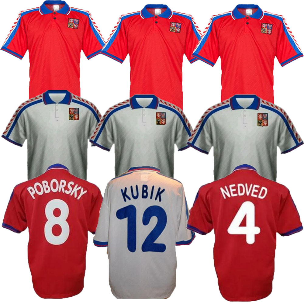 1996 Czech Retro Republic Soccer Jerseys 1996/1997 Home Away #18 NOVOTNY #4 NEDVED #8 POBORSKY #19 FRYDEK Vintage Football Shirt Classic uniform