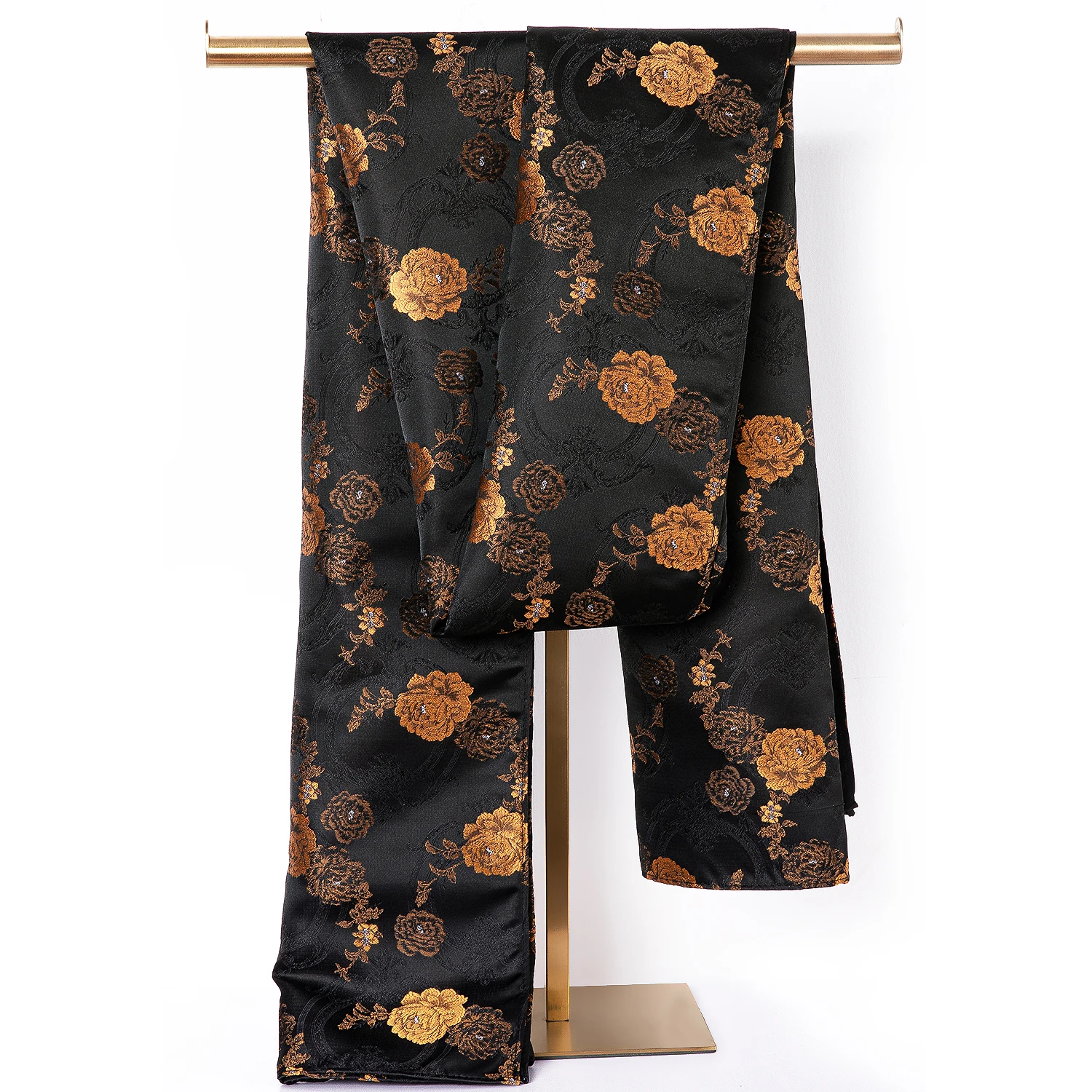 Fashion Silk Scarf For Men Black Gold Floral Spring Autumn Jacquard Accessories 160*50cm Business Party Barry.Wang Male Gift