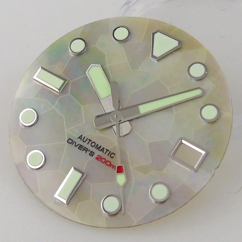 29mm Mother Of Pearl Shell Watch Dial for NH35 NH36A/4R35/NR36 Movt Green Luminous Date Accessories