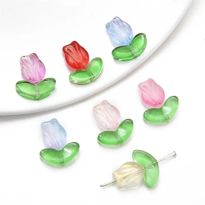 pcs Tulips Flowers Lampwork Beads Glass Flora For Jewelry Making Needlework Bracelet Necklace Craft Supplies 5