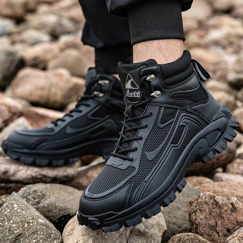 New Quality Leather Boots Men Safety Shoes Waterproof Work Boots Safety Steel Toe Shoes Men Puncture-Proof Indestructible Shoes
