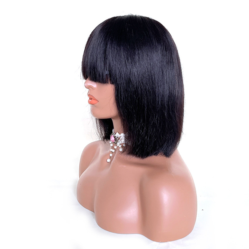 Human Hair Headband Wig Women Medium Length Bob Wig Fluffy and Stylish Face Trimming Bangs Waves Full Head Hairstyle