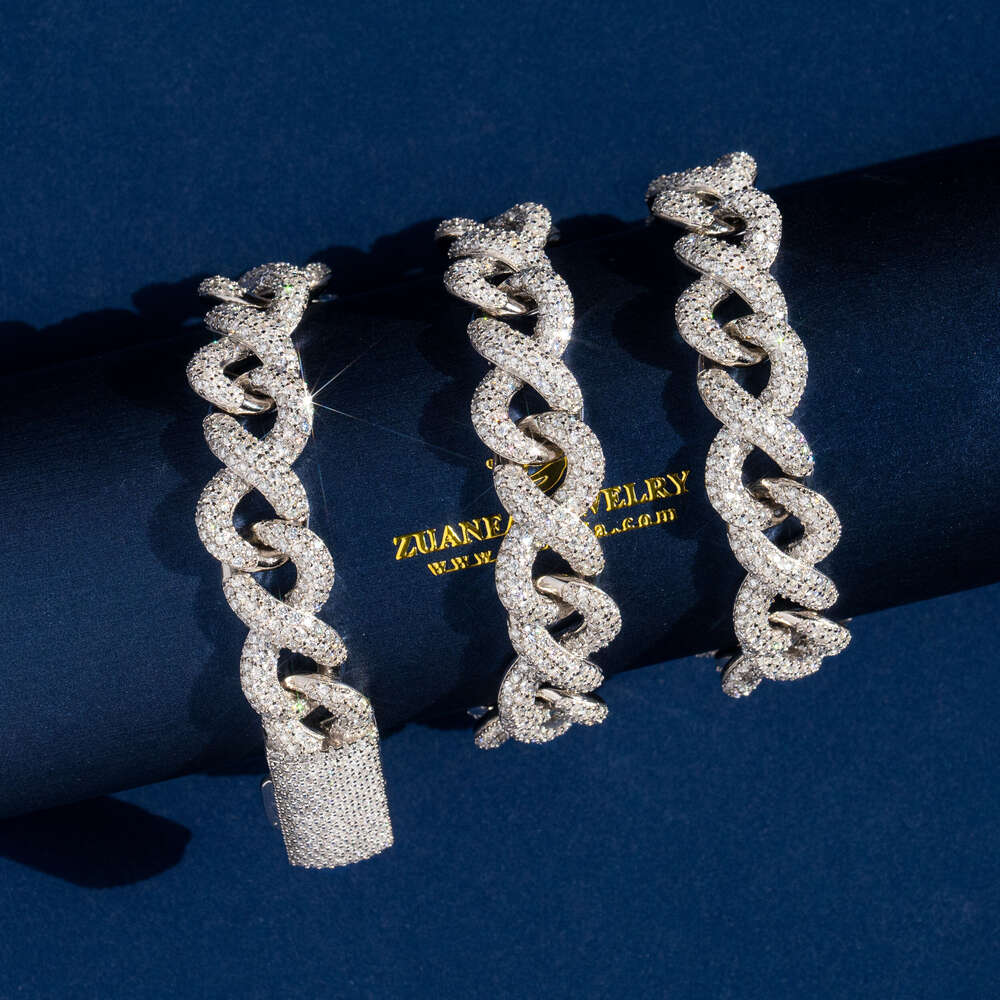 New Design 13mm Fire Jewelry Pass Tester Sier Iced Out Hip Hop VVS1 Moissanite Dia Cuban Link Chain