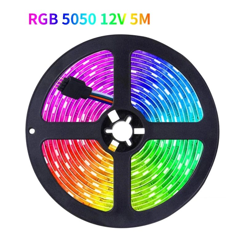 RGB LED Light Strip 5M 12V SMD5050 Waterproof Flexible LED Lamp Tape Diode For Living Room Bedroom Party Bar Decoration