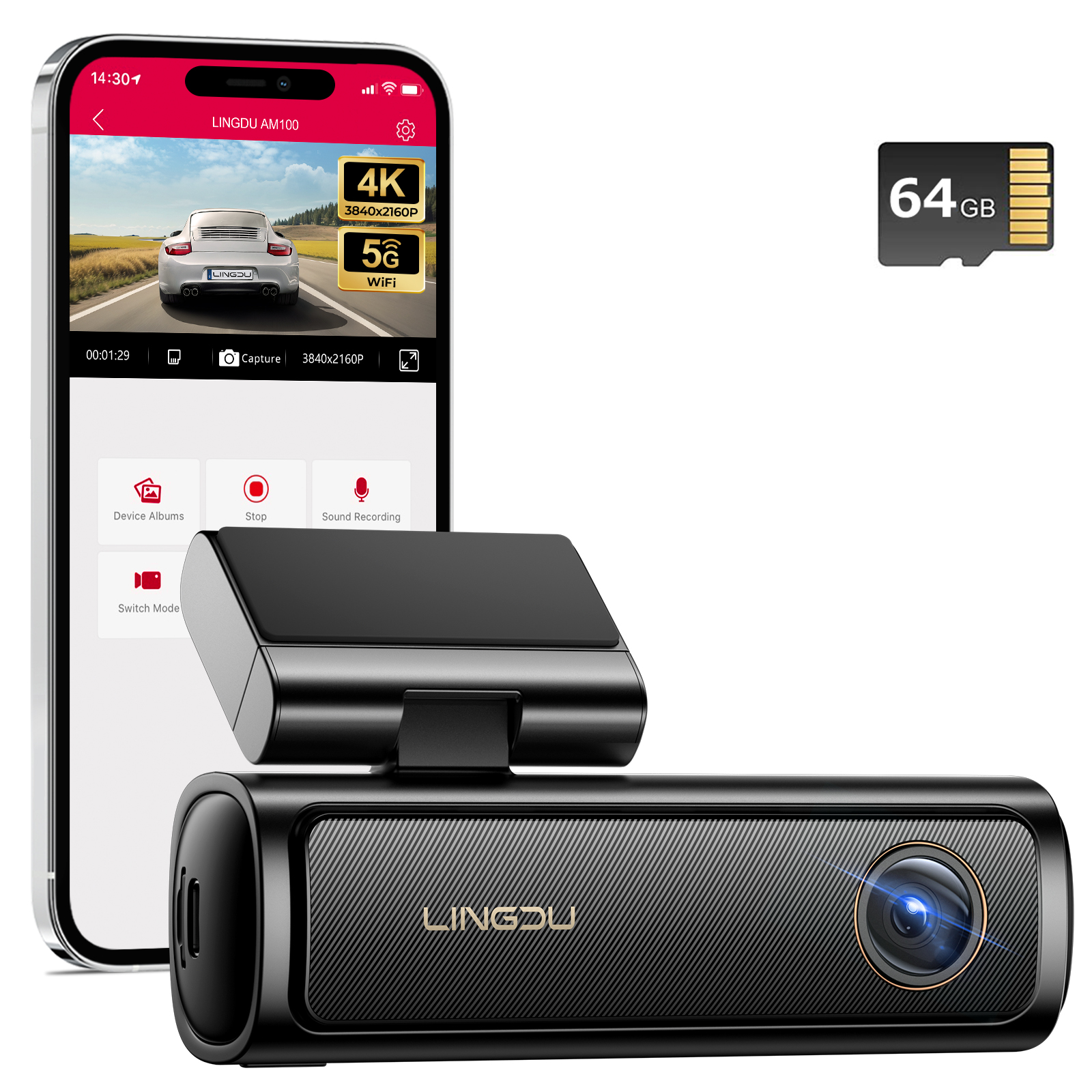 LINGDU AM100 4K Dash Cam GPS ADAS Camera Front Cam 150FOV Car DVR 24H Parking Support Rear Interior Cam WIFI & App Control