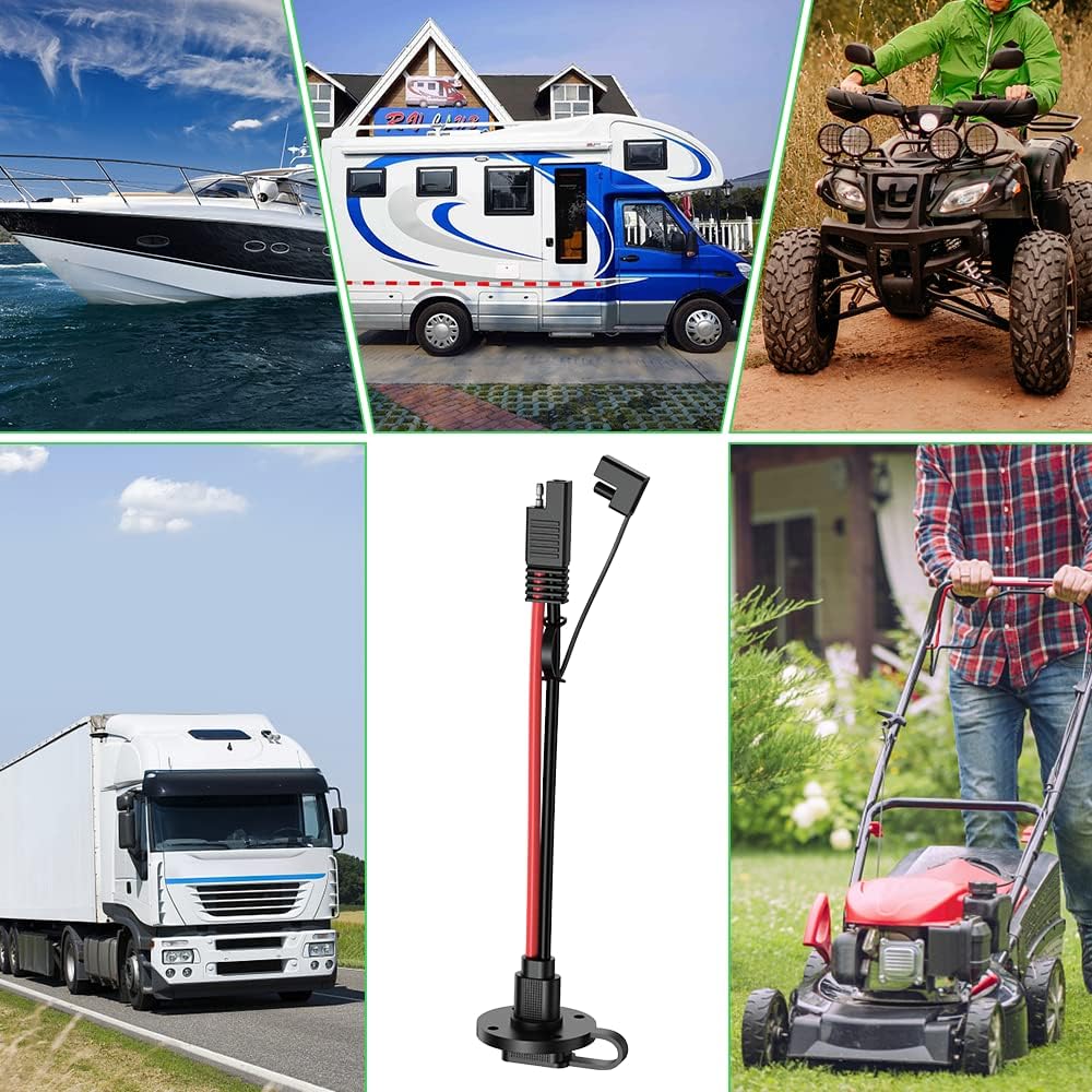 SAE Connector Power Socket Sidewall Port 12AWG Cable Weatherproof Cable Quick Connect Panel Mount Universal Flush Mount Adapter