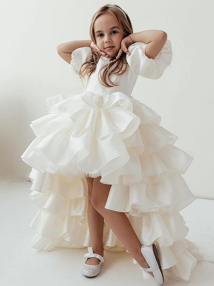 Kids Elegant Birthday Dress Formal Wear high low Ball Gown Flower Girl Dresses for Wedding TUTU Cute Princess Kids Gown communion pageant dresses mult