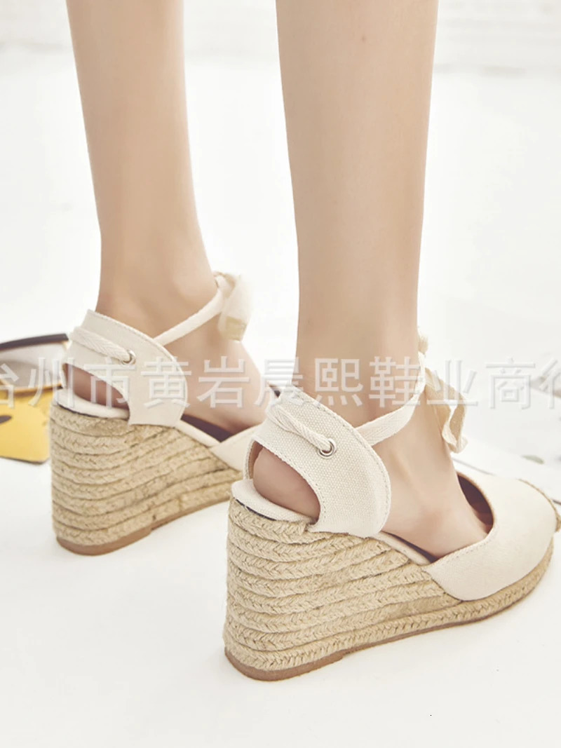 Womens Espadrille ankle strap sandals comfortable slippers womens casual shoes breathable flat hemp canvas pump 240517