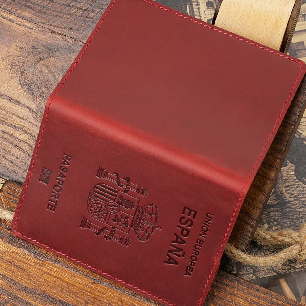 High-end Spain Genuine Leather Passport Cover For Espana Credit Card Holder Vintage Men Women Passport Case Travel Wallet