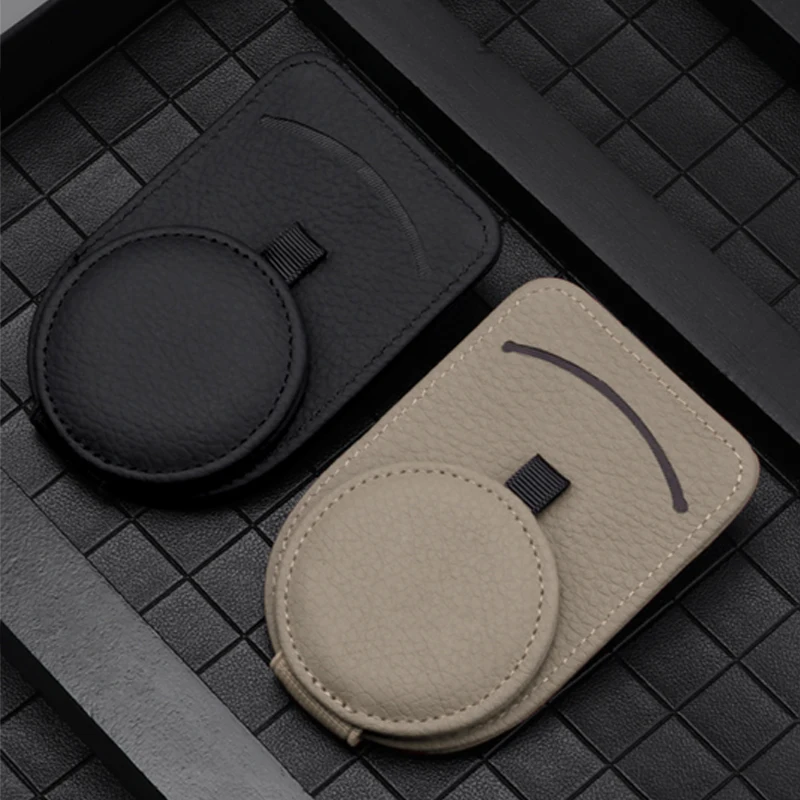 SEAMETAL Genuine Leather Car Glasses Holder Sun Visor Sunglasses Clip Premium Top Layer Cowhide Eyewear Mount with Card Holder