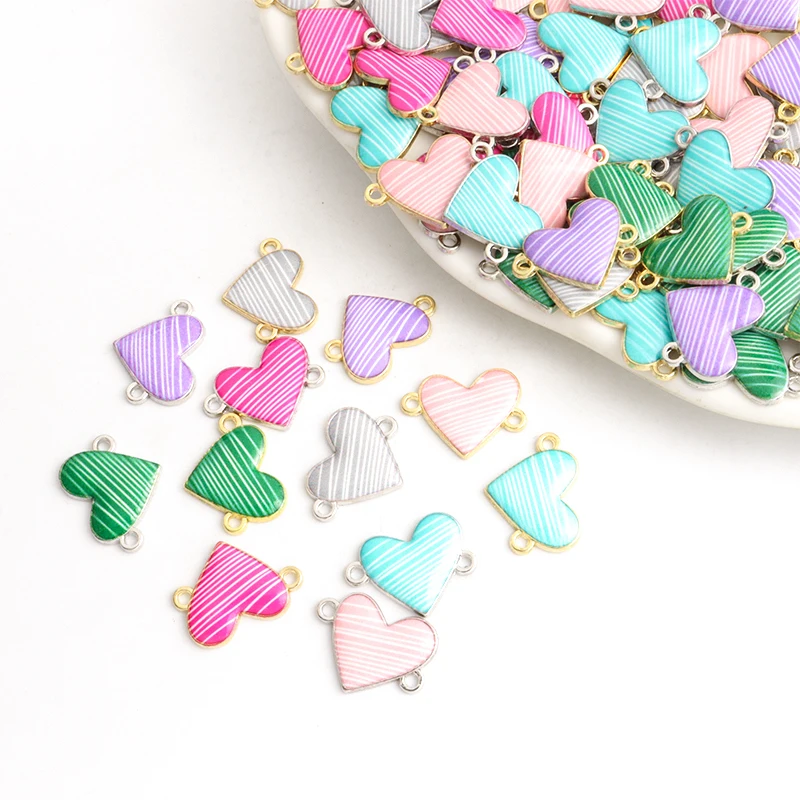 10pcs Minimalist Lines Heart Enamel Connectors Couple Trinkets Accessories DIY Necklace Bracelet Colourful Double Loops Pendants