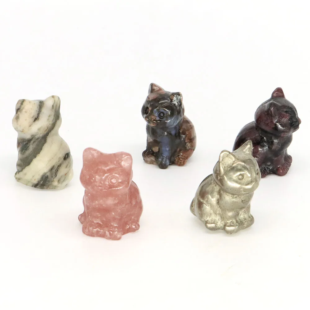 Cute Cat Statue Natural Crystal Reiki Gemstone Labradorite Healing Carved Stone Animal Figurine Crafts Toys Gifts Wholesale