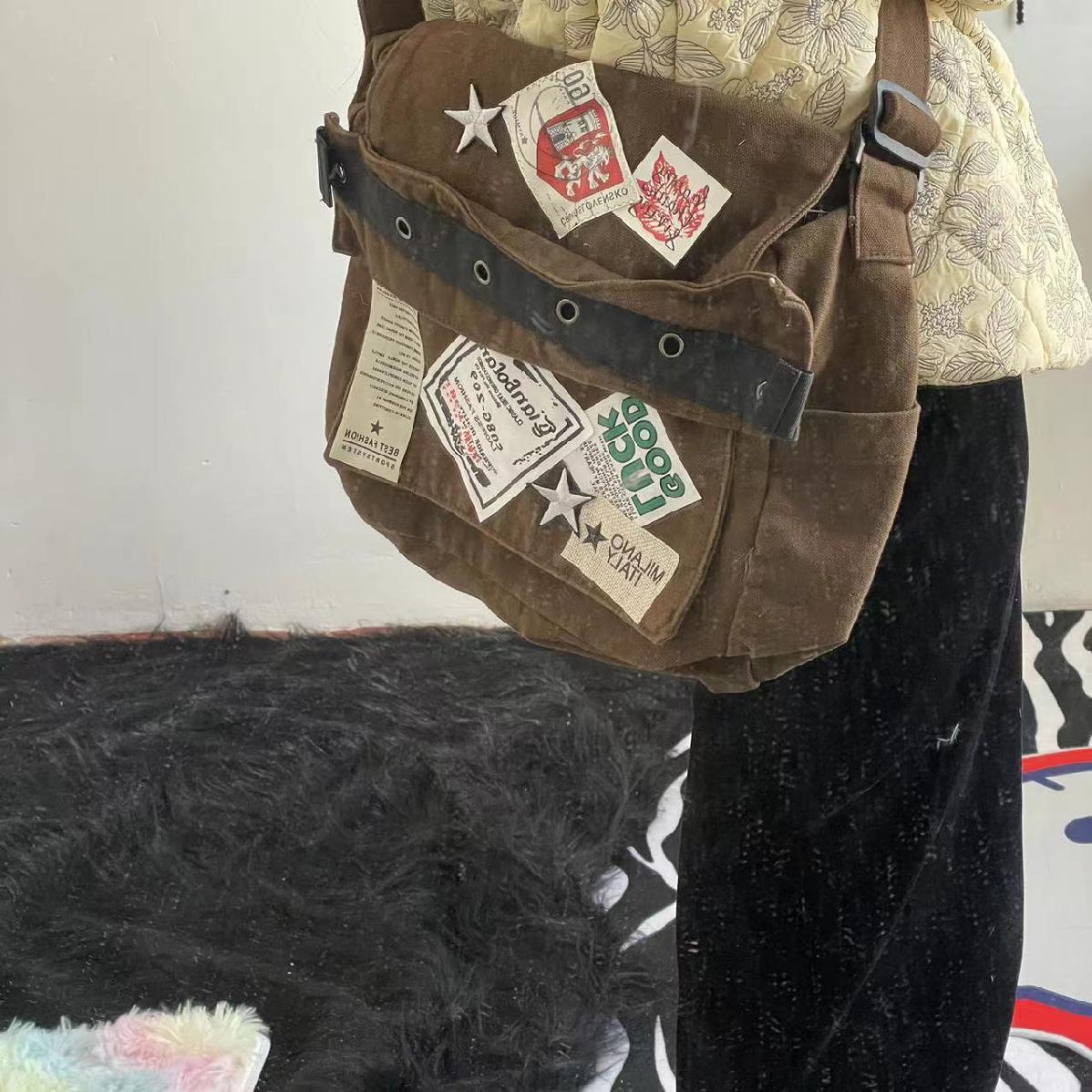 JIAERDI Vintage Casual Crossbody Bags Women Preppy Style Patchwork Messenger Bag Female Harajuku Grunge Aesthetic Y2k Handbag